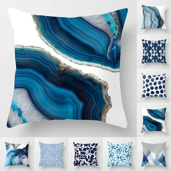 Акварельно-синий чехол для подушки с абстрактным геометрическим рисунком, наволочки для дивана, наволочки для спальни, дома, автомобиля, офиса, декора, наволочки