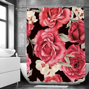 Элегантная занавеска для душа с цветочными цветами, занавеска для душа в стиле ретро с розами, Полиэфирная занавеска для ванны, Занавеска для декора ванной Комнаты, Которую можно стирать с крючком